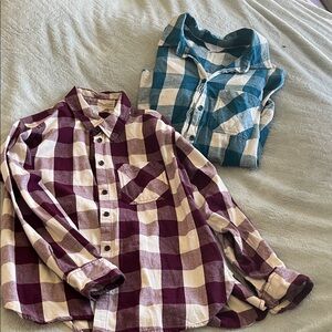 Plaid Button-Up Shirts in Purple and Blue